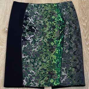Tahari Black & Green Watermark Print Pencil Midi Skirt, Size 6